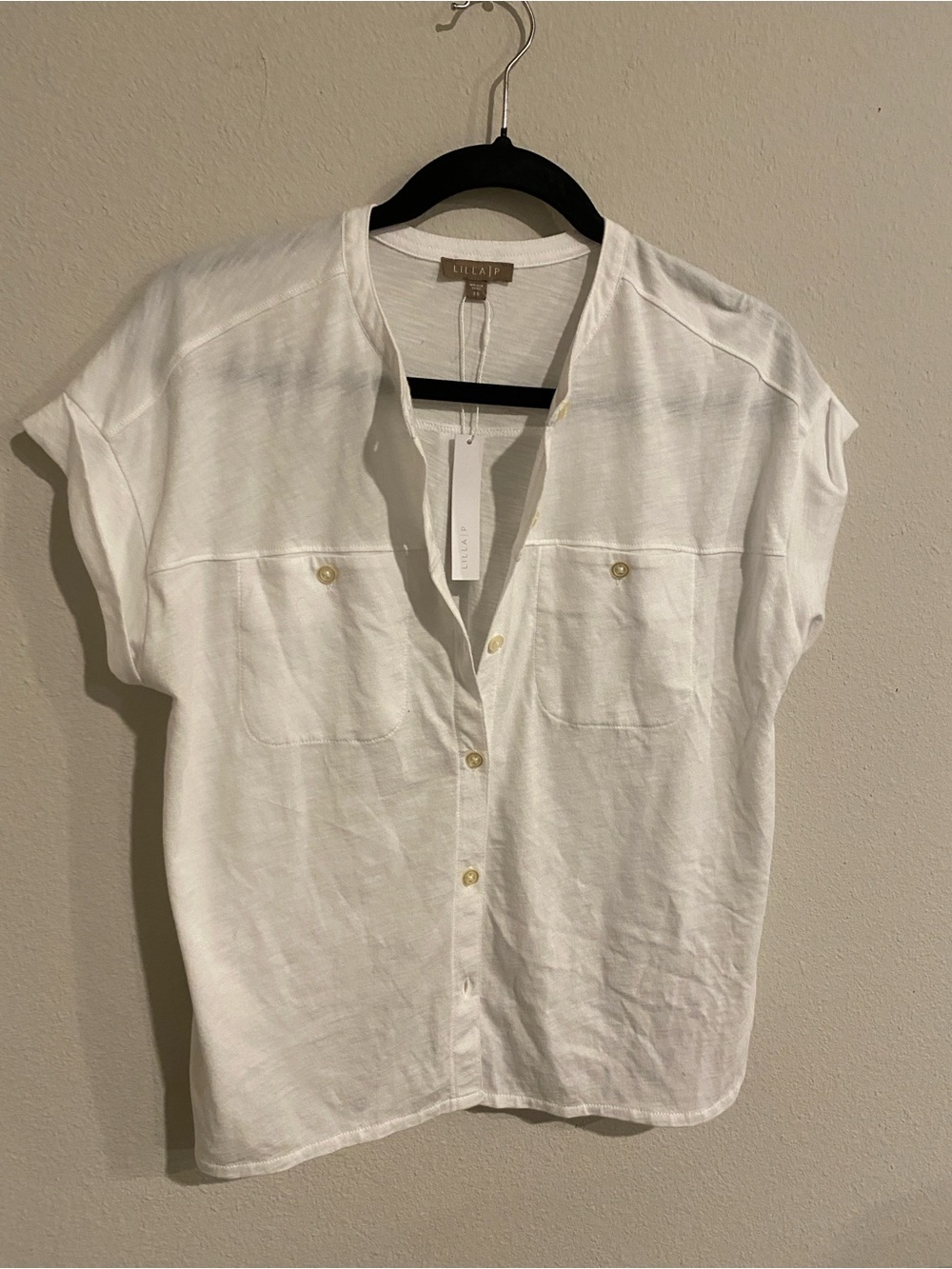 Lilla P White Button Front Short Sleeve Top nwt xs